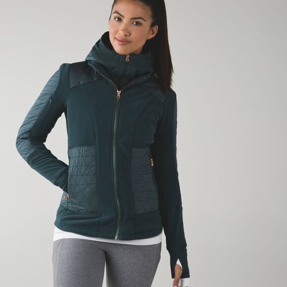 LULULEMON | 'Fleecy keen' Black Quilted Fleece Jacket Full Zip Removable Hood 4 - Picture 1 of 15